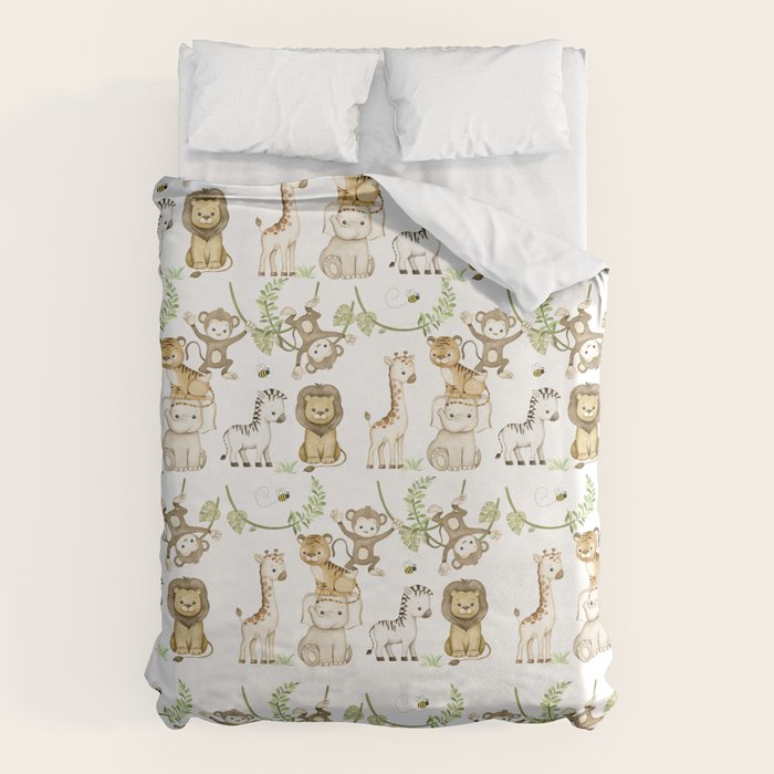 Watercolor Safari Jungle Animals  Duvet Cover Gallery Image 1