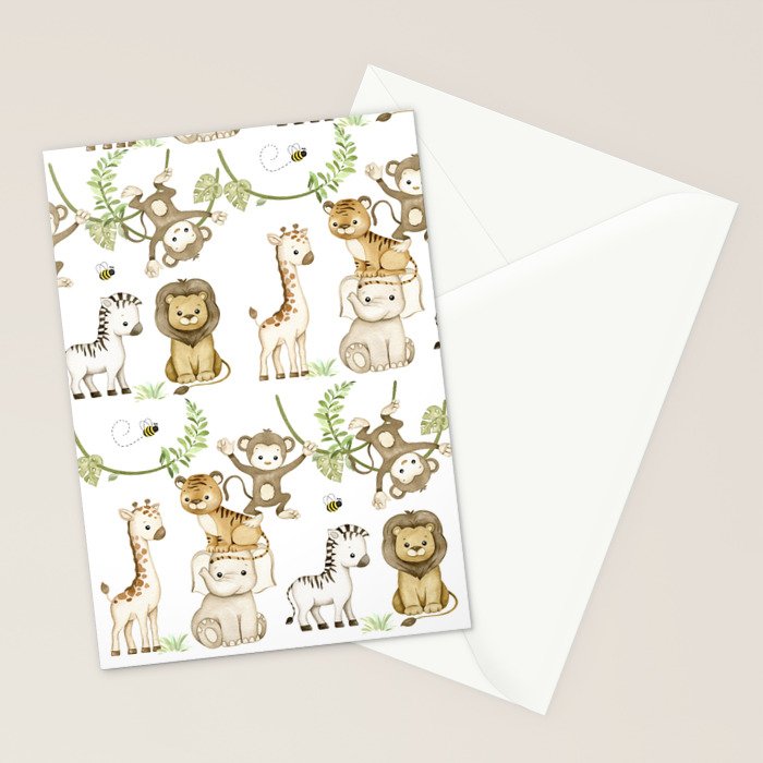 Watercolor Safari Jungle Animals  Stationery Card Gallery Image 2