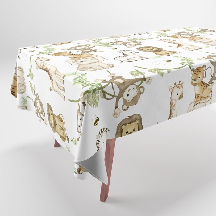 Watercolor Safari Jungle Animals  Tablecloth Gallery Image 1