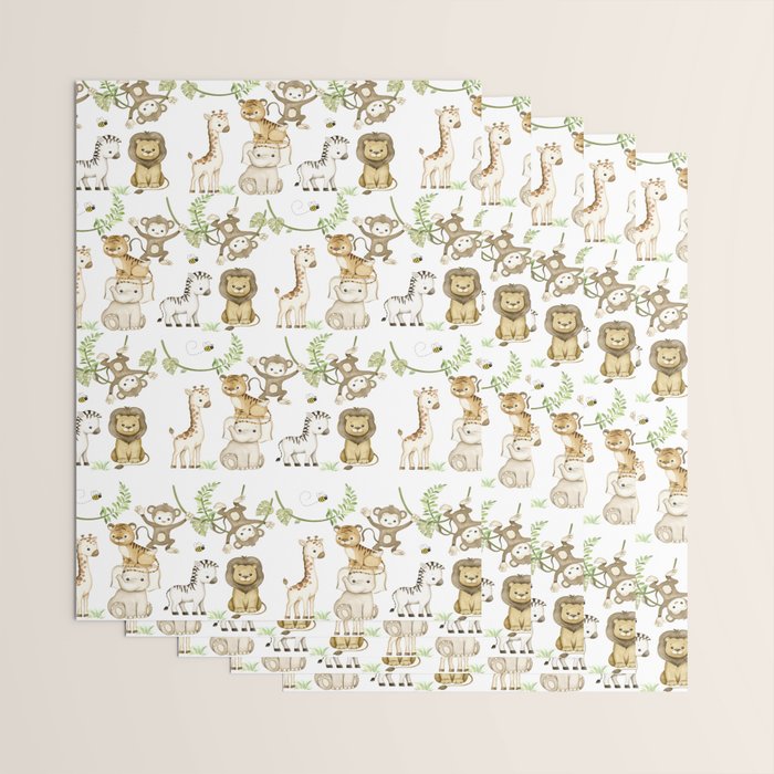Watercolor Safari Jungle Animals  Wrapping Paper Gallery Image 3