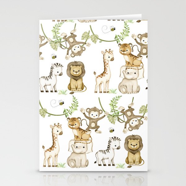 Watercolor Safari Jungle Animals  Stationery Card Gallery Image 1