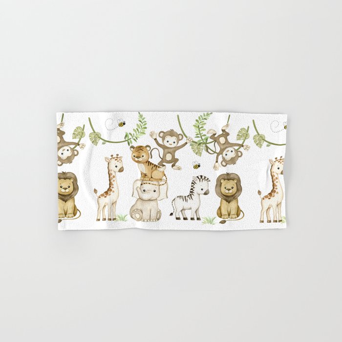 Watercolor Safari Jungle Animals  Bath Towel