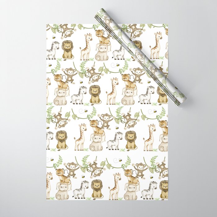 Watercolor Safari Jungle Animals  Wrapping Paper Gallery Image 1