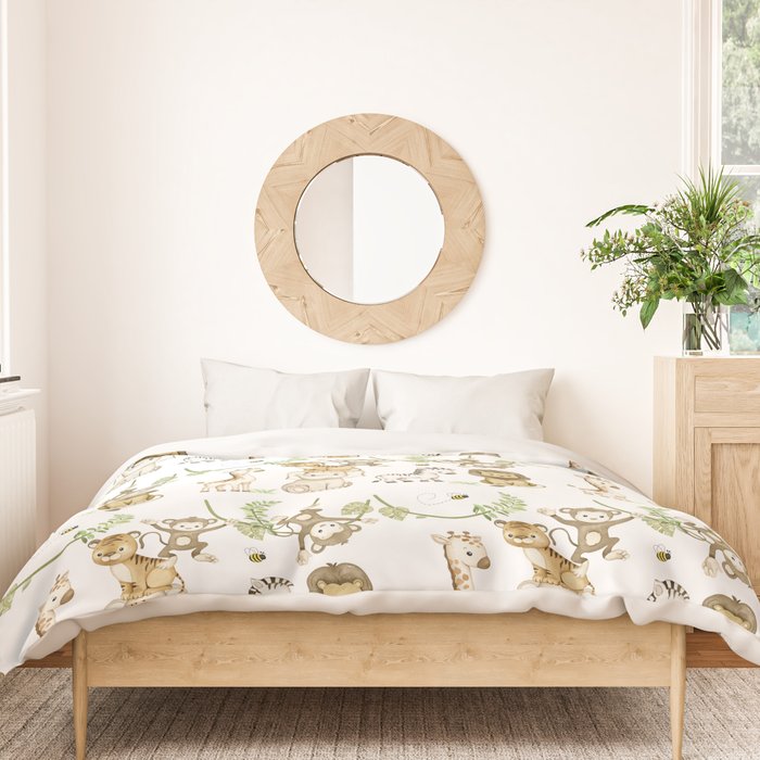 Watercolor Safari Jungle Animals  Duvet Cover Gallery Image 3