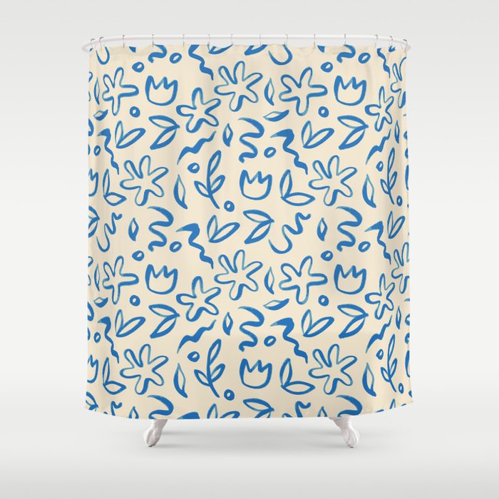 Organic Blue floral nature art doodle pattern Shower Curtain Gallery Image 1