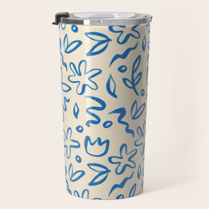 Organic Blue floral nature art doodle pattern Travel Mug Gallery Image 3