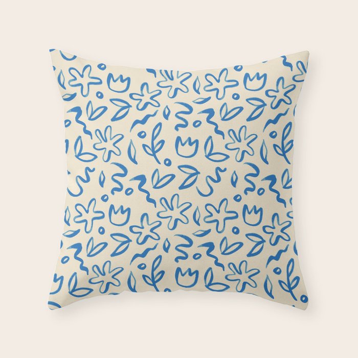 Organic Blue floral nature art doodle pattern Throw Pillow Gallery Image 6
