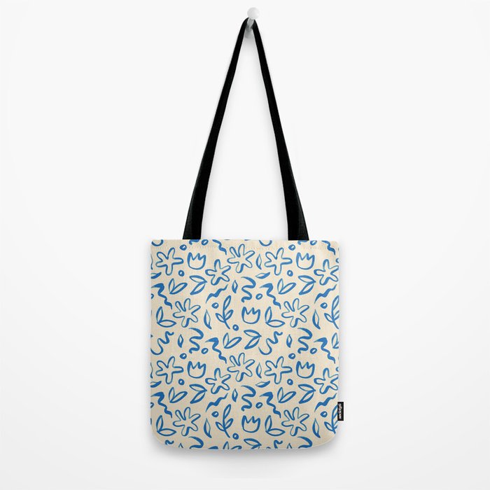 Organic Blue floral nature art doodle pattern Tote Bag Gallery Image 2
