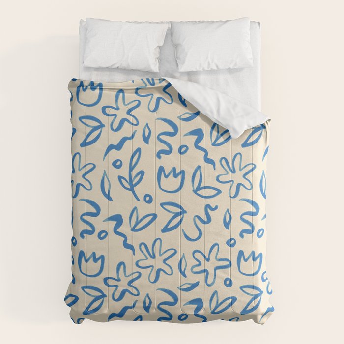 Organic Blue floral nature art doodle pattern Comforter Gallery Image 1