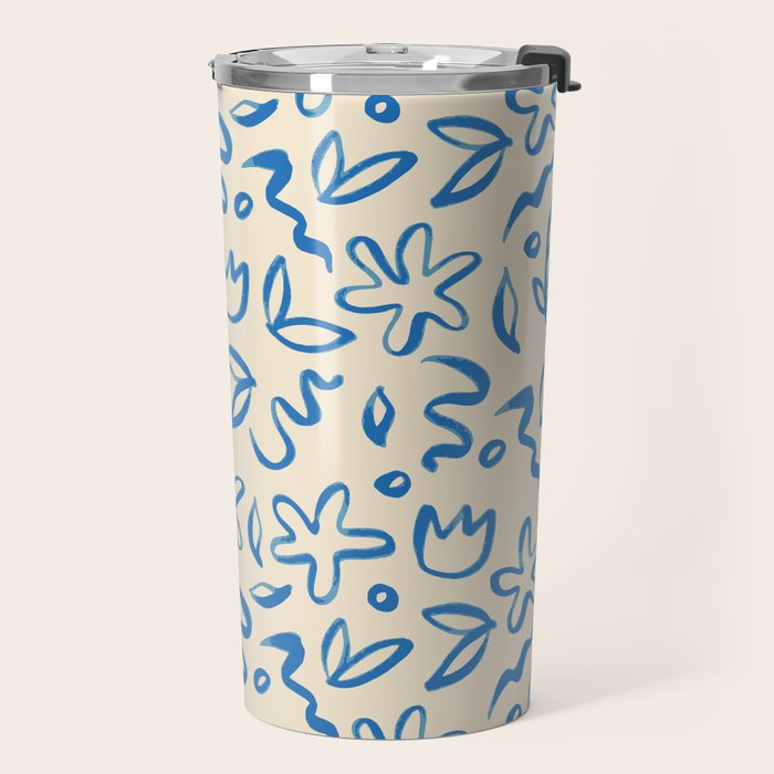 Organic Blue floral nature art doodle pattern Travel Mug Gallery Image 2