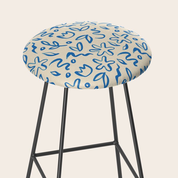 Organic Blue floral nature art doodle pattern Stool Gallery Image 2