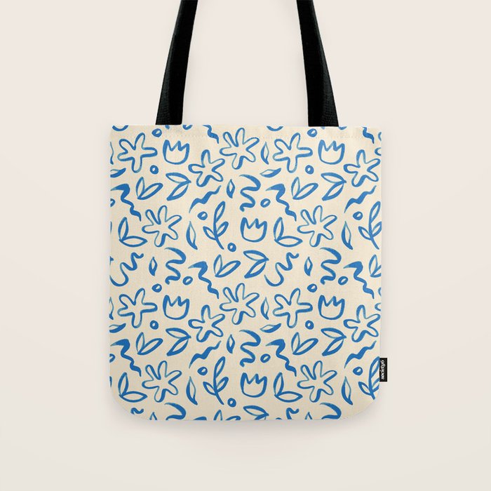 Organic Blue floral nature art doodle pattern Tote Bag Gallery Image 1