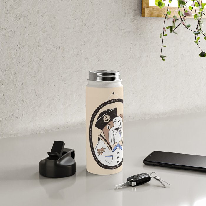 English Bulldog Sailor Illustration Water Bottle Gallery Image 4