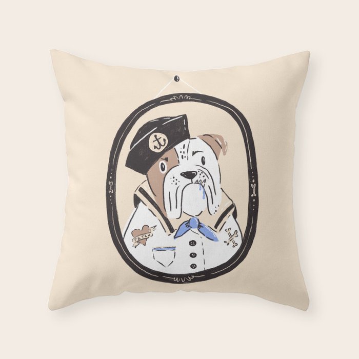 English Bulldog Sailor Illustration Throw Pillow Gallery Image 1