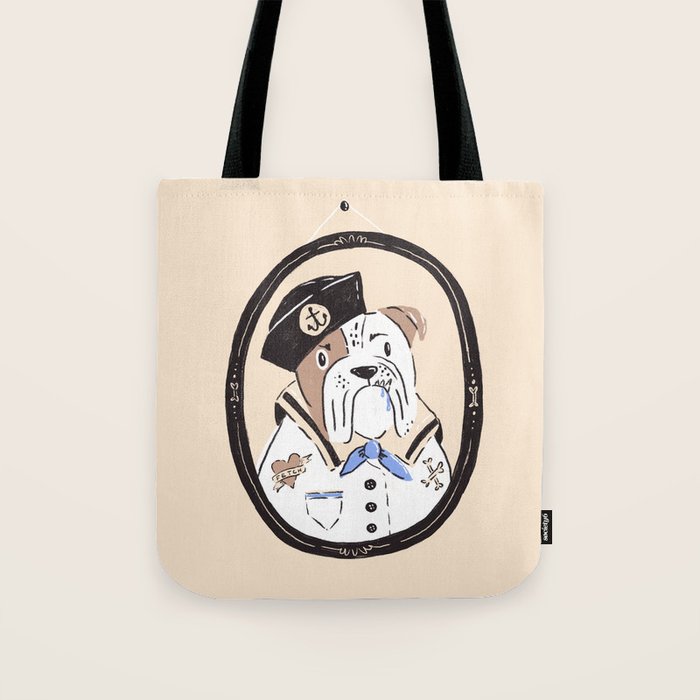 English Bulldog Sailor Illustration Tote Bag Gallery Image 1