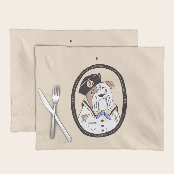 English Bulldog Sailor Illustration Placemat Gallery Image 1