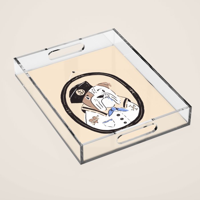 English Bulldog Sailor Illustration Acrylic Tray Gallery Image 1