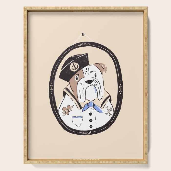 English Bulldog Sailor Illustration Serving Tray Gallery Image 1