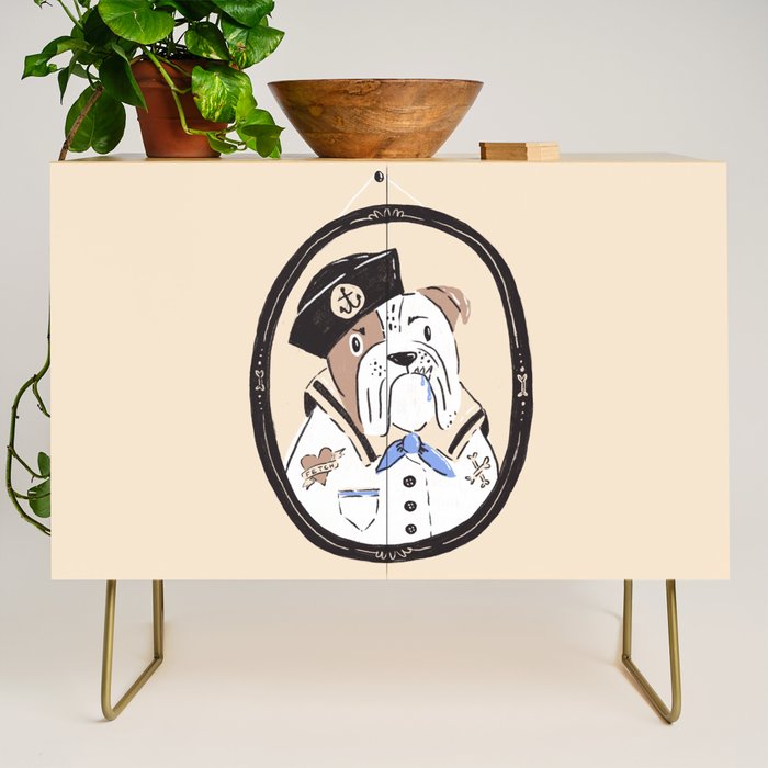 English Bulldog Sailor Illustration Credenza Gallery Image 1