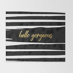 Hello Gorgeous, Gold, Black and White Print Throw Blanket Gallery Image 2