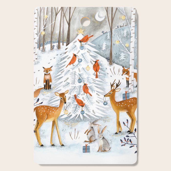 Christmas snow woodland animals Cutting Board Gallery Image 1