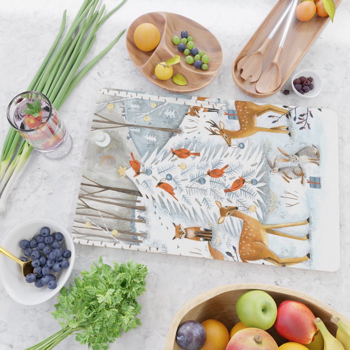Christmas snow woodland animals Cutting Board Gallery Image 2