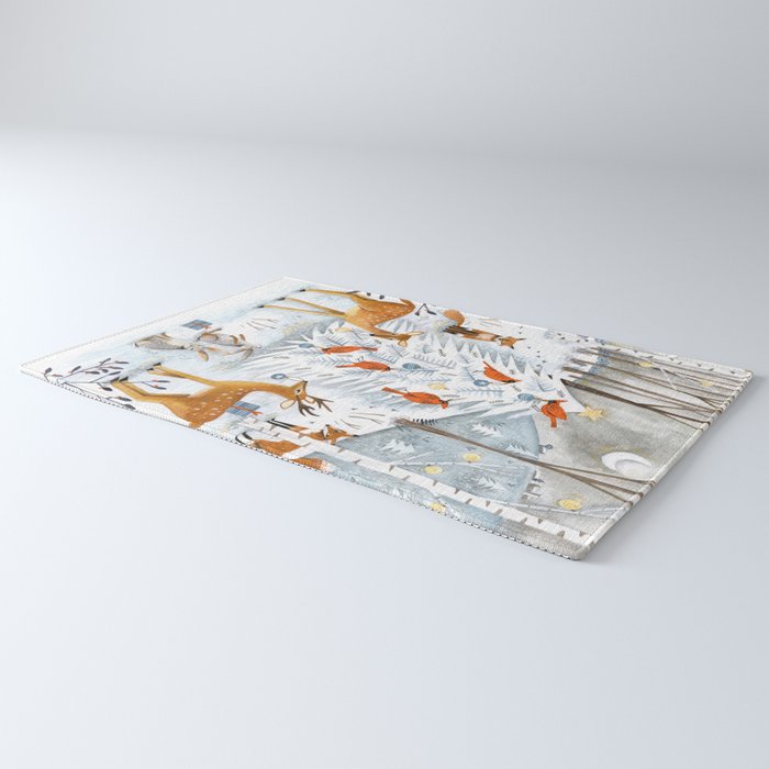 Christmas snow woodland animals Rug Gallery Image 3