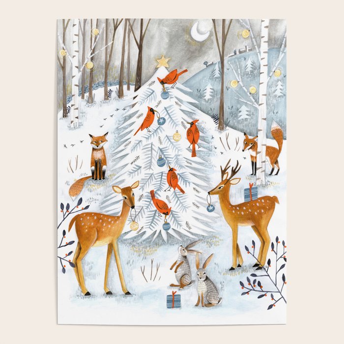Christmas snow woodland animals Poster Gallery Image 4