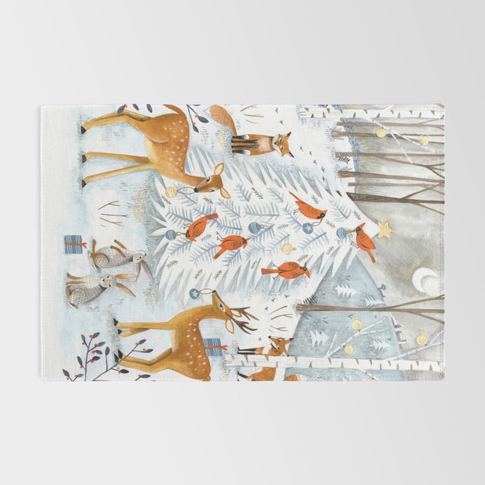 Christmas snow woodland animals Rug Gallery Image 2