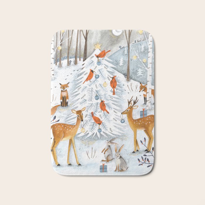 Christmas snow woodland animals Bath Mat Gallery Image 1