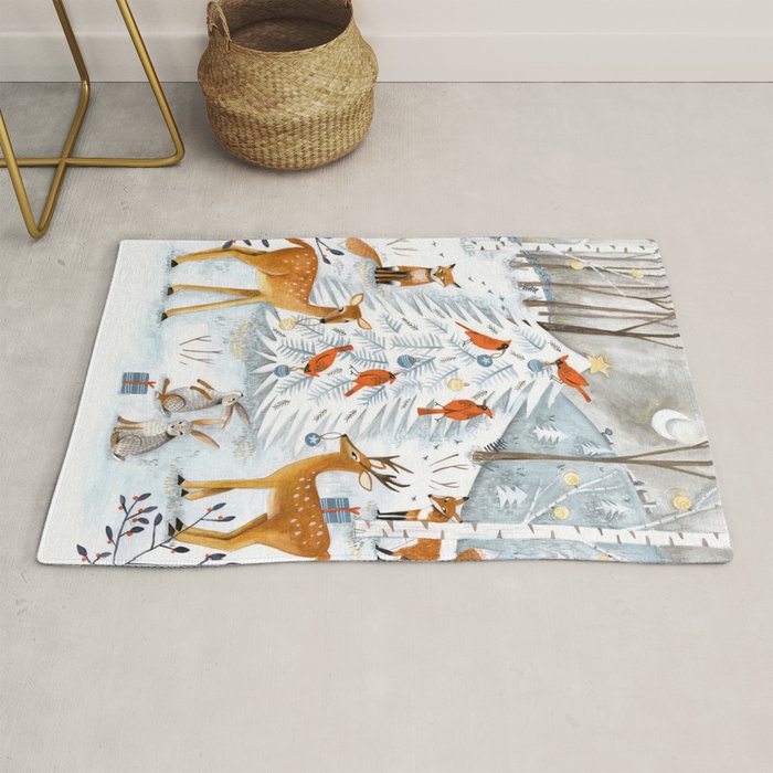 Christmas snow woodland animals Rug Gallery Image 1