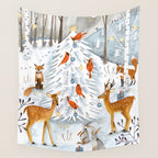Christmas snow woodland animals Wall Tapestry Gallery Image 4