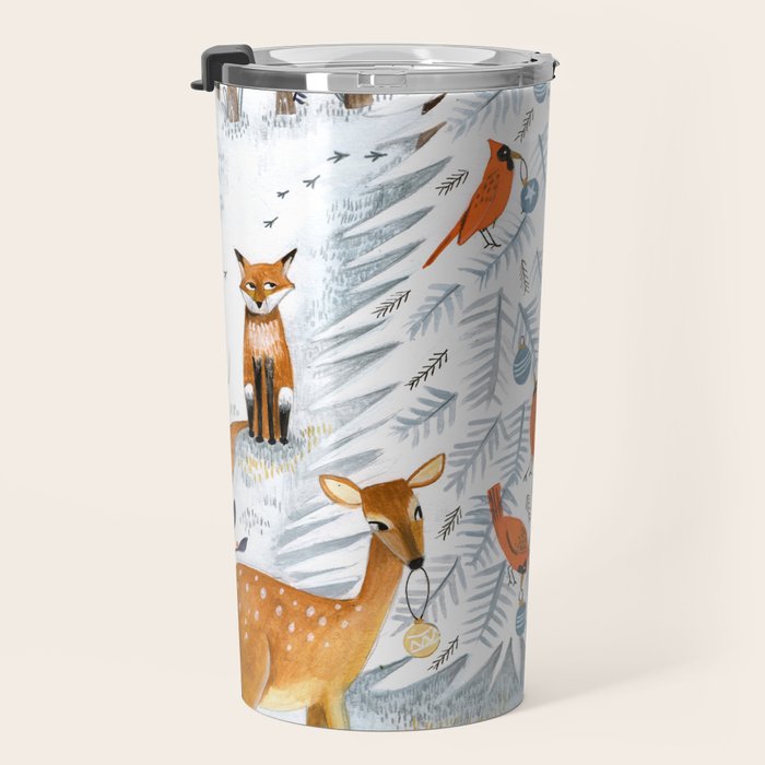 Christmas snow woodland animals Travel Mug Gallery Image 3