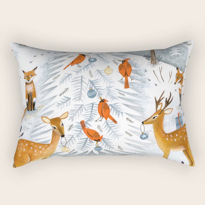 Christmas snow woodland animals Rectangular Pillow Gallery Image 2