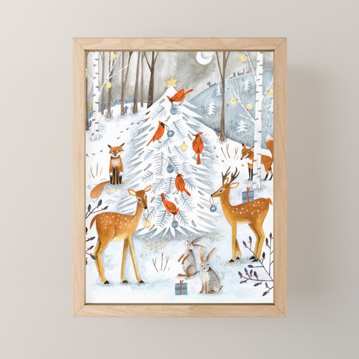 Christmas snow woodland animals Mini Art Print Gallery Image 1