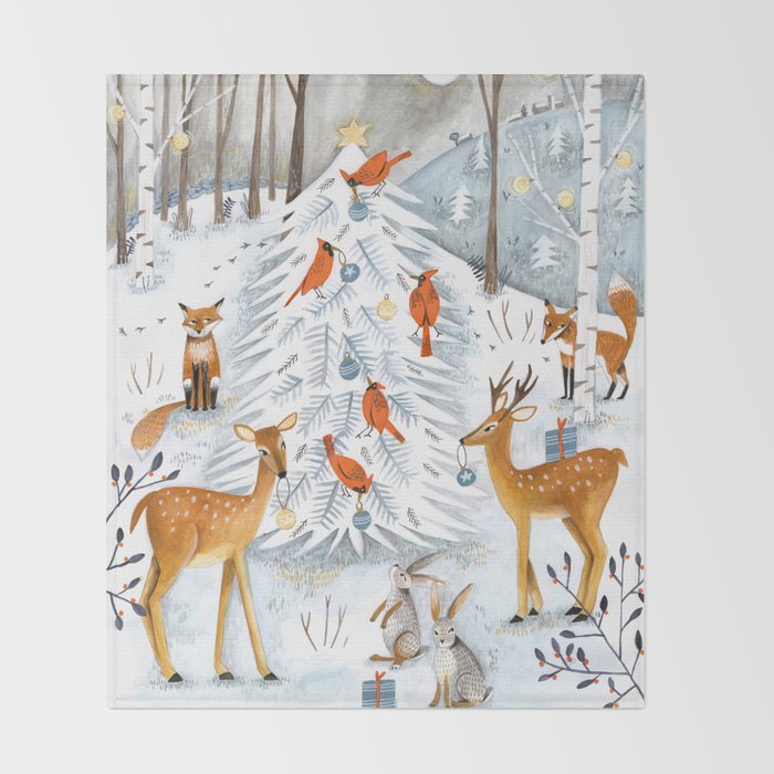 Christmas snow woodland animals Throw Blanket Gallery Image 2