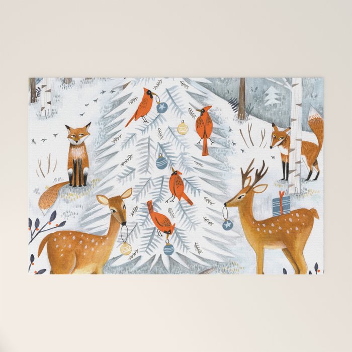 Christmas snow woodland animals Welcome Mat Gallery Image 1