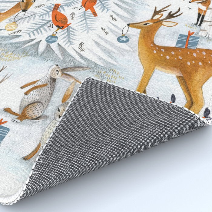 Christmas snow woodland animals Rug Gallery Image 4