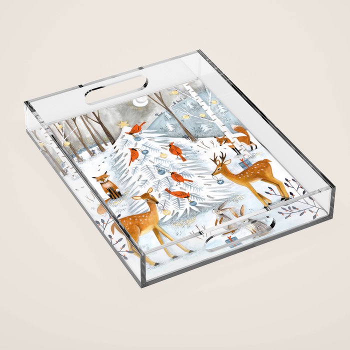 Christmas snow woodland animals Acrylic Tray Gallery Image 1
