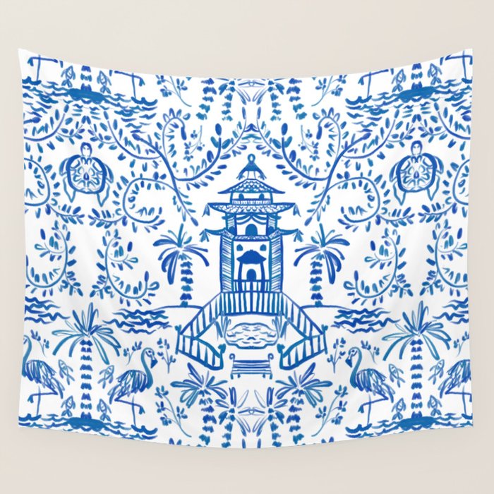 Coastal Chinoiserie  Wall Tapestry Gallery Image 4