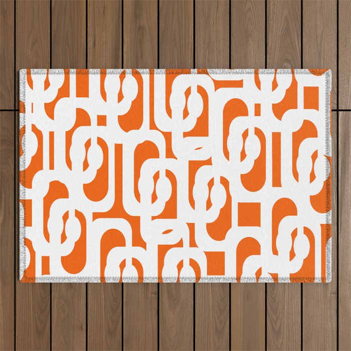 Mid Century Modern Loops Orange and White Abstract Pattern Outdoor Rug Gallery Image 1