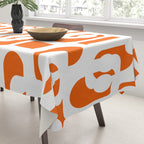 Mid Century Modern Loops Orange and White Abstract Pattern Tablecloth Gallery Image 3