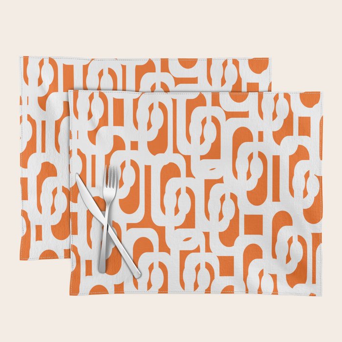 Mid Century Modern Loops Orange and White Abstract Pattern Placemat Gallery Image 1