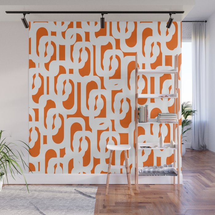 Mid Century Modern Loops Orange and White Abstract Pattern Wall Mural Gallery Image 1