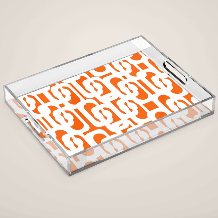 Mid Century Modern Loops Orange and White Abstract Pattern Acrylic Tray Gallery Image 1