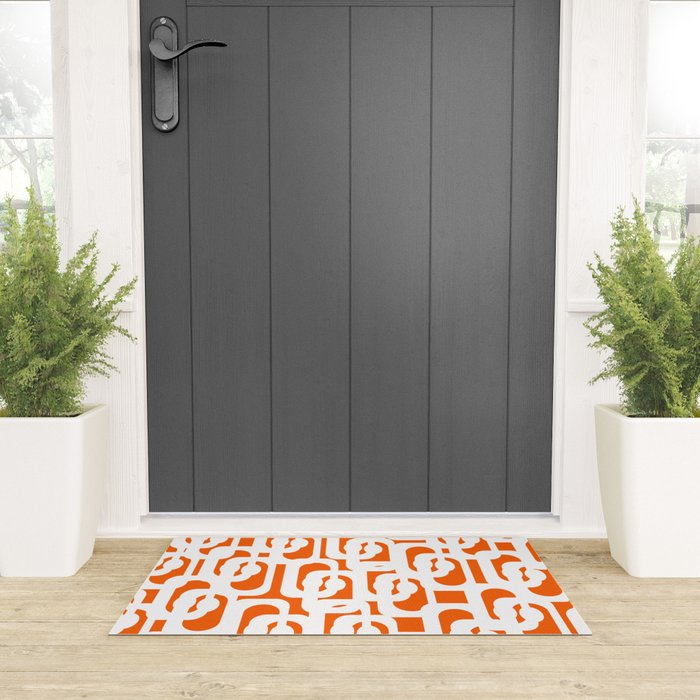 Mid Century Modern Loops Orange and White Abstract Pattern Welcome Mat Gallery Image 3