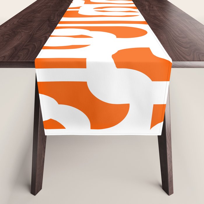 Mid Century Modern Loops Orange and White Abstract Pattern Table Runner Gallery Image 1