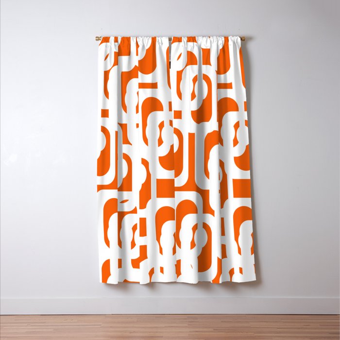 Mid Century Modern Loops Orange and White Abstract Pattern Window Curtain Gallery Image 3
