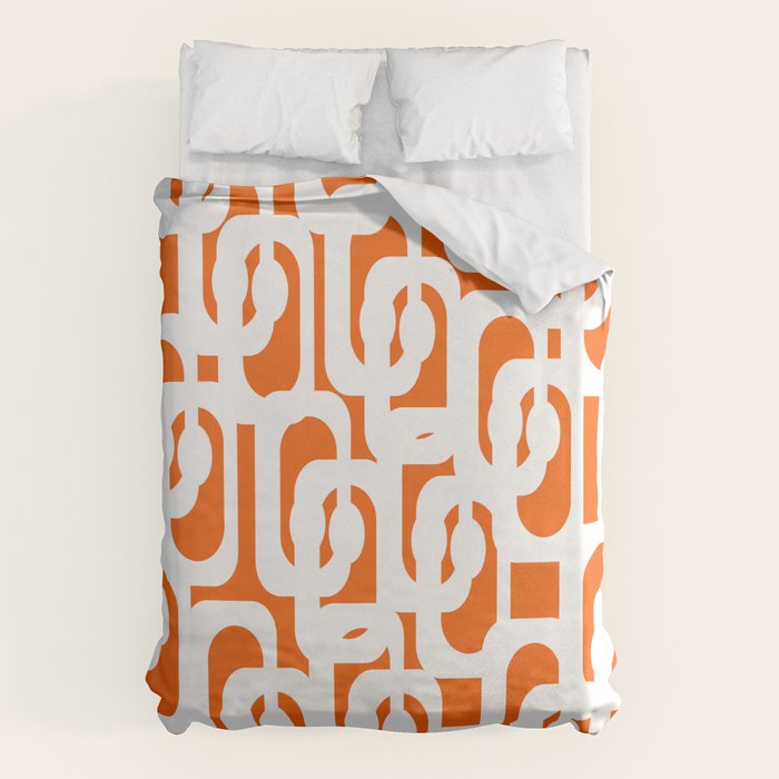 Mid Century Modern Loops Orange and White Abstract Pattern Duvet Cover Gallery Image 1