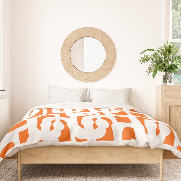 Mid Century Modern Loops Orange and White Abstract Pattern Duvet Cover Gallery Image 3